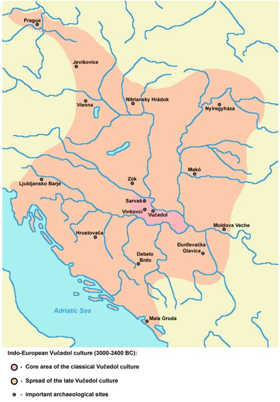 Mapa del área de influencia de la cultura Vučedol